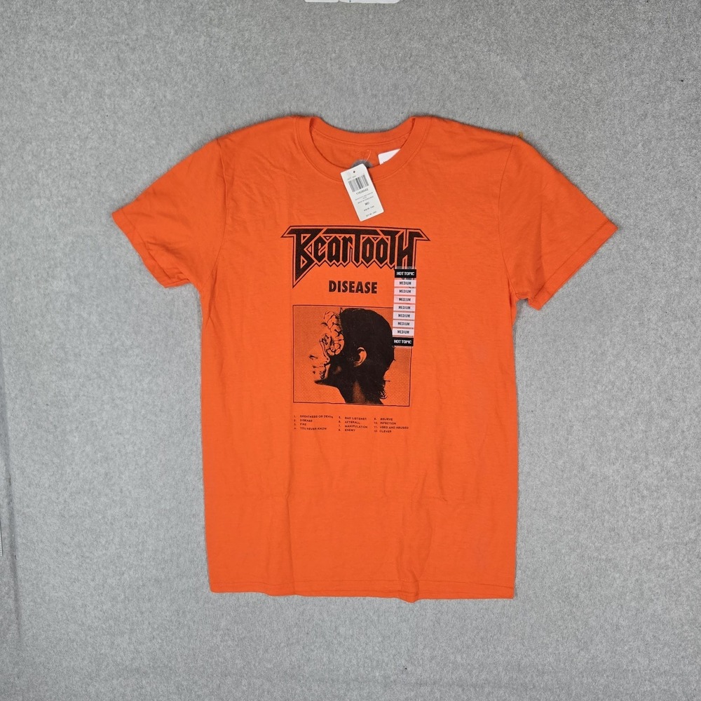 Hot Topic Men Shirt MEDIUM Orange Graphic Beartooth Print Logo Short Sleeve NWT